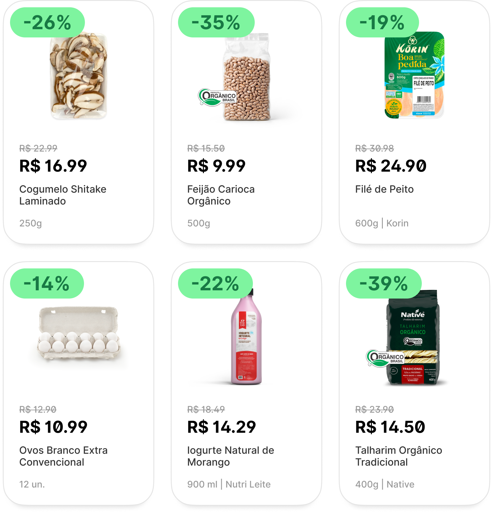 Promoção especial do Mercado Diferente com descontos em alimentos orgânicos certificados